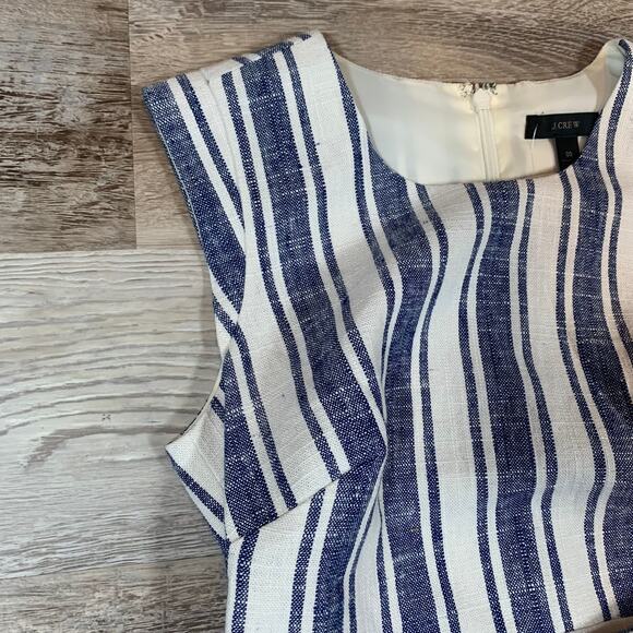 NWT J.Crew Blue White Stripe Tie Waist Sheath Dress Size 00 Linen Blend - Picture 3 of 7